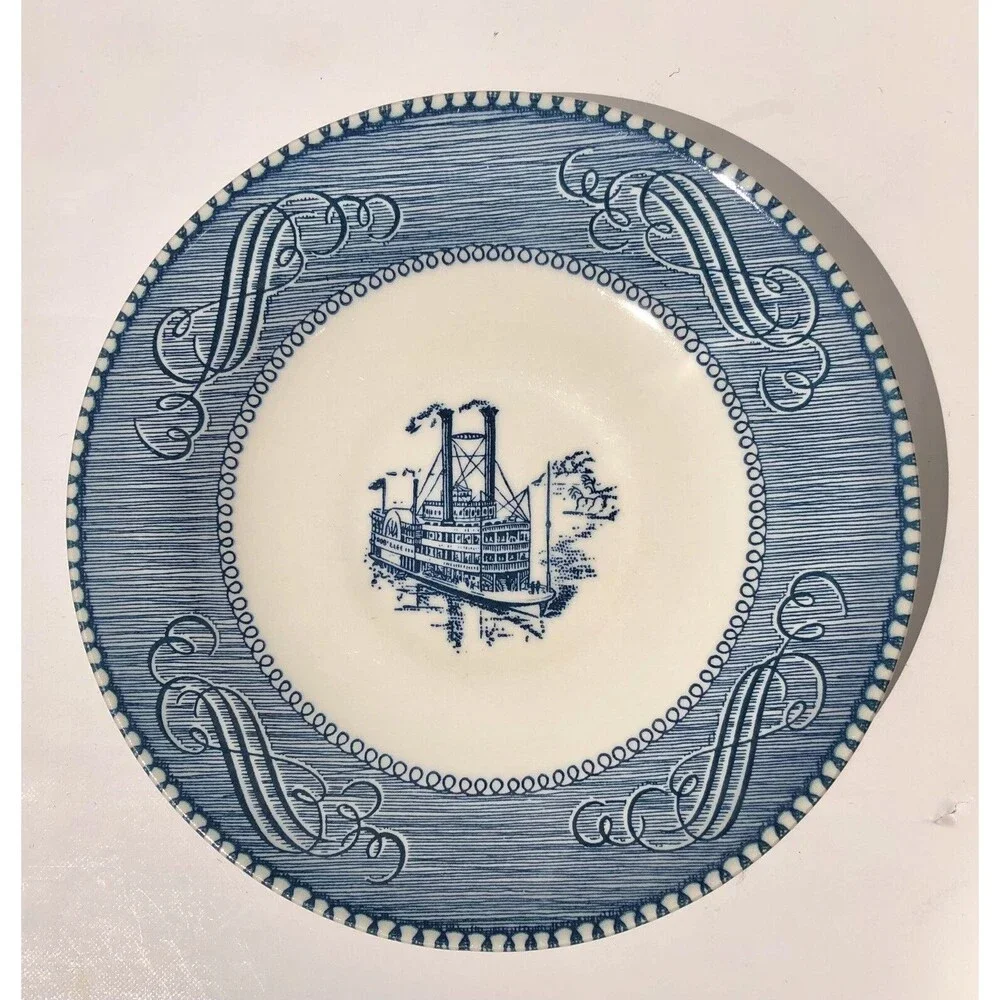 Vintage Currier and Ives Blue Steamboat 6